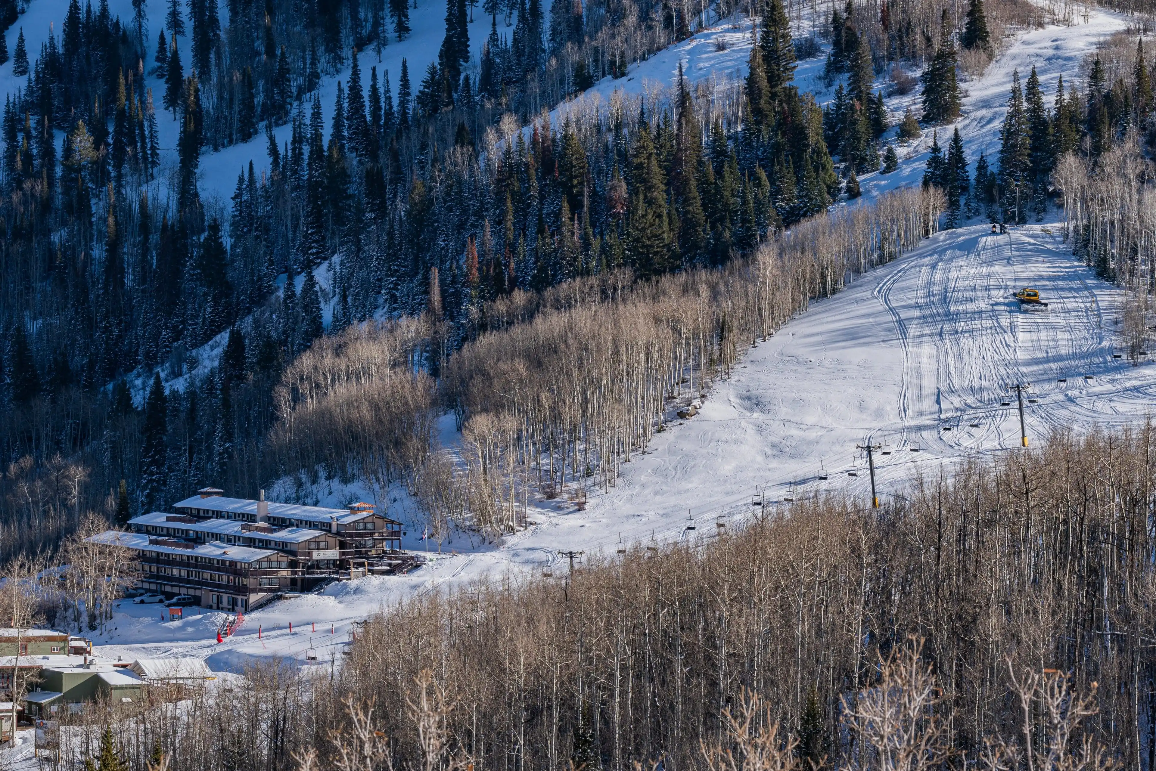 Skiers stepping directly from their slopeside condo onto the runs